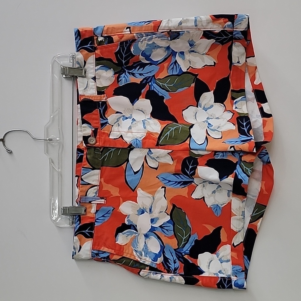 Gap 'The Girlfriend' Short Orange Blue Floral Print Khakis Flat Front Size 14